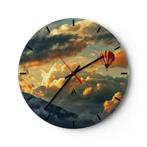 Reloj de pared - Reloj de vidrio - Un globo flotando entre las nubes al atardecer. - 30x30cm - Vuelo porque quiero - Decoración de pared moderna para salón, cocina y dormitorio ARTTOR