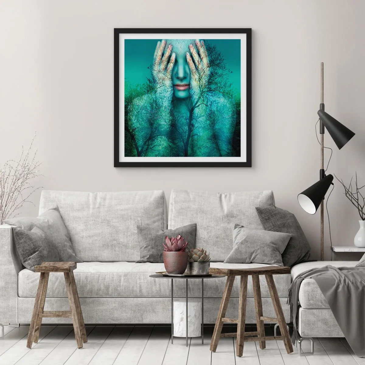 Póster en marco negro - Sumergida en azul - 60x60 cm