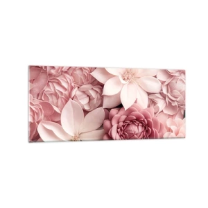 Cuadro sobre vidrio - Impresiones sobre Vidrio - Flores en tonos rosa y blanco en un enfoque artístico. - 120x50cm - Entre pétalos rosas - Decoración de pared moderna para salón y dormitorio ARTTOR