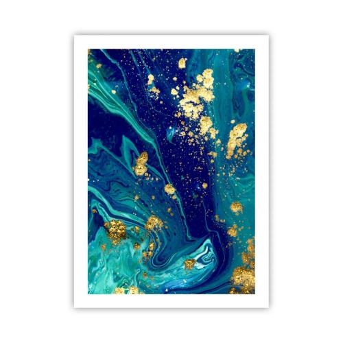 Póster - Patrón abstracto en tonos azules y dorados. - 50x70cm - Pétalos de sol - Decoración de pared moderna para salón y dormitorio ARTTOR
