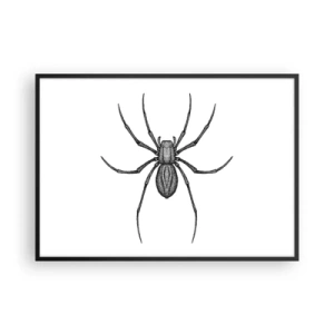 Póster en marco negro - Detalle de una araña sobre un fondo blanco en estilo de dibujos animados. - 100x70cm - Precisión inquietante - Decoración de pared moderna para salón y dormitorio ARTTOR
