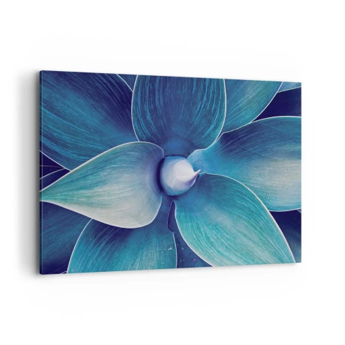 Cuadro sobre lienzo - Impresión de Imagen - Primer plano de una flor abstracta en tonos azules. - 120x80cm - Azul del cielo - Decoración de pared moderna para salón y dormitorio ARTTOR