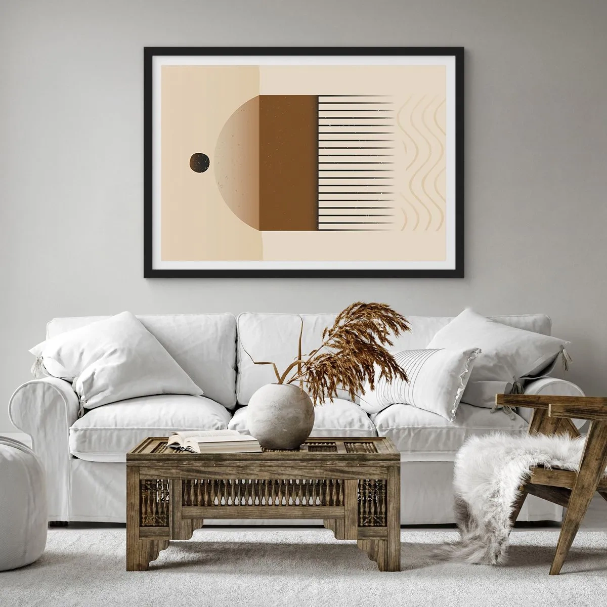 Póster en marco negro - Composición geométrica abstracta en tonos beige y marrón. - 70x50cm - Varios estados - Decoración de pared moderna para salón y dormitorio ARTTOR