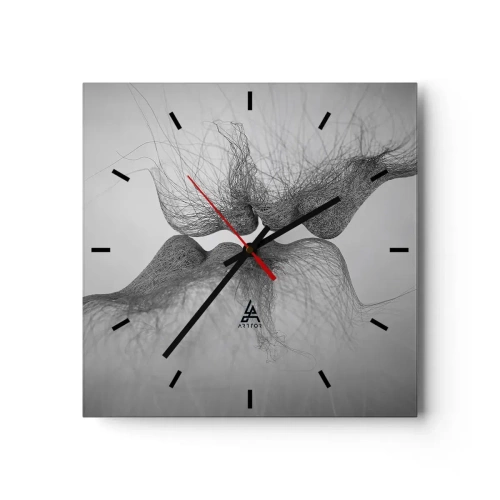 Reloj de pared - Reloj de vidrio - Un beso abstracto presentado en forma etérea. - 30x30cm - Beso del viento - Decoración de pared moderna para salón y dormitorio ARTTOR