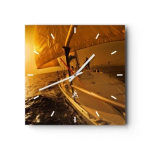 Reloj de pared - Reloj de vidrio - Atardecer dorado tras un día multicolor - 40x40 cm