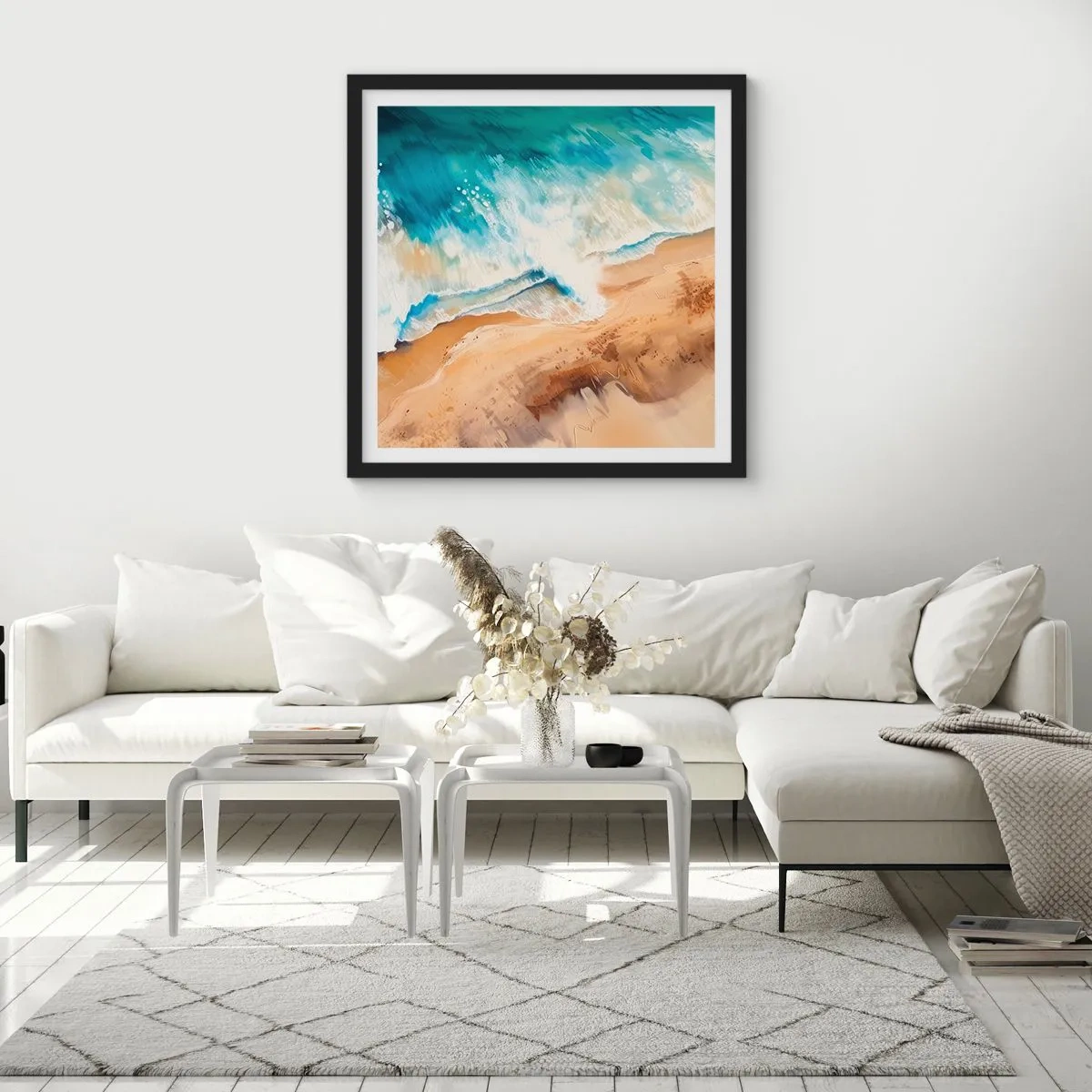 Póster en marco negro - Olas recurrentes - 60x60 cm