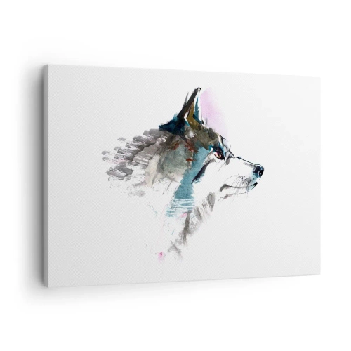 Cuadro sobre lienzo - Impresión de Imagen - Lobo de acuarela en estilo minimalista. - 70x50cm - Habla del lobo si lo ves - Decoración de pared moderna para salón y dormitorio ARTTOR