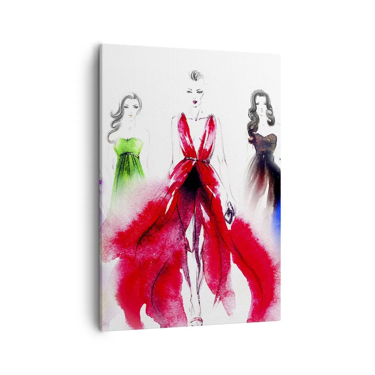 Cuadro sobre lienzo - Impresión de Imagen - Ilustración de moda con modelos con vestidos coloridos. - 50x70cm - Momento elegante - Decoración de pared moderna para salón y dormitorio ARTTOR