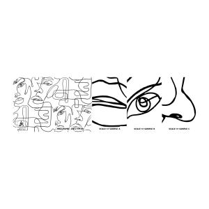Muestra de fotomural autoadhesivo Deluxe Sticker - Entre emociones enredadas - Caras, Línea, Ojos - 100x30 cm