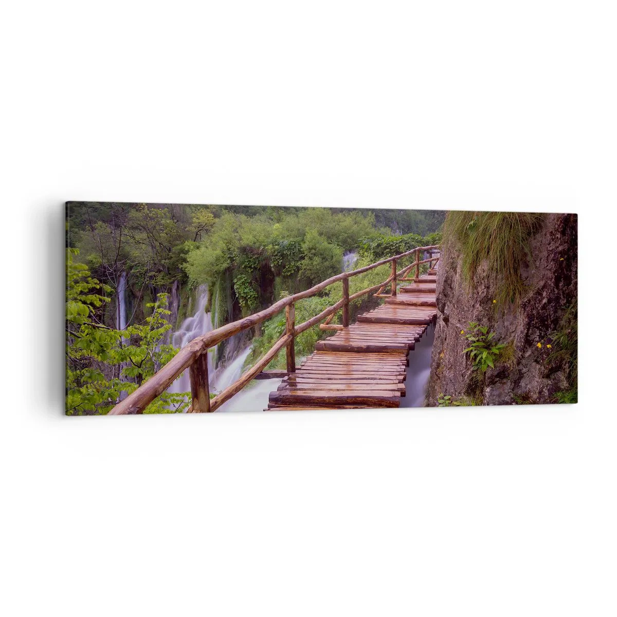 Cuadro sobre lienzo - Impresión de Imagen - Un puente con vistas a las cataratas al atardecer. - 140x50cm - Una belleza inimaginable - Decoración de pared moderna para salón y dormitorio ARTTOR
