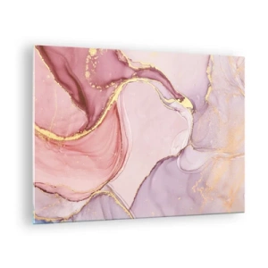 Cuadro sobre vidrio - Impresiones sobre Vidrio - Una composición abstracta en tonos rosa y dorado. - 70x50cm - Caricia de colores - Decoración de pared moderna para salón y dormitorio ARTTOR