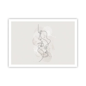 Póster - Esquema abstracto de dos caras sobre un fondo claro - 100x70cm - En un abrazo - Decoración de pared moderna para salón y dormitorio ARTTOR