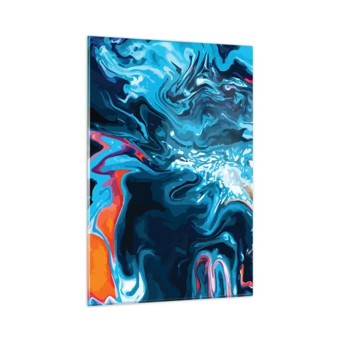 Cuadro sobre vidrio - Impresiones sobre Vidrio - Un patrón abstracto en tonos azules con acentos naranjas. - 80x120cm - Un viaje al cielo - Decoración de pared moderna para salón y dormitorio ARTTOR