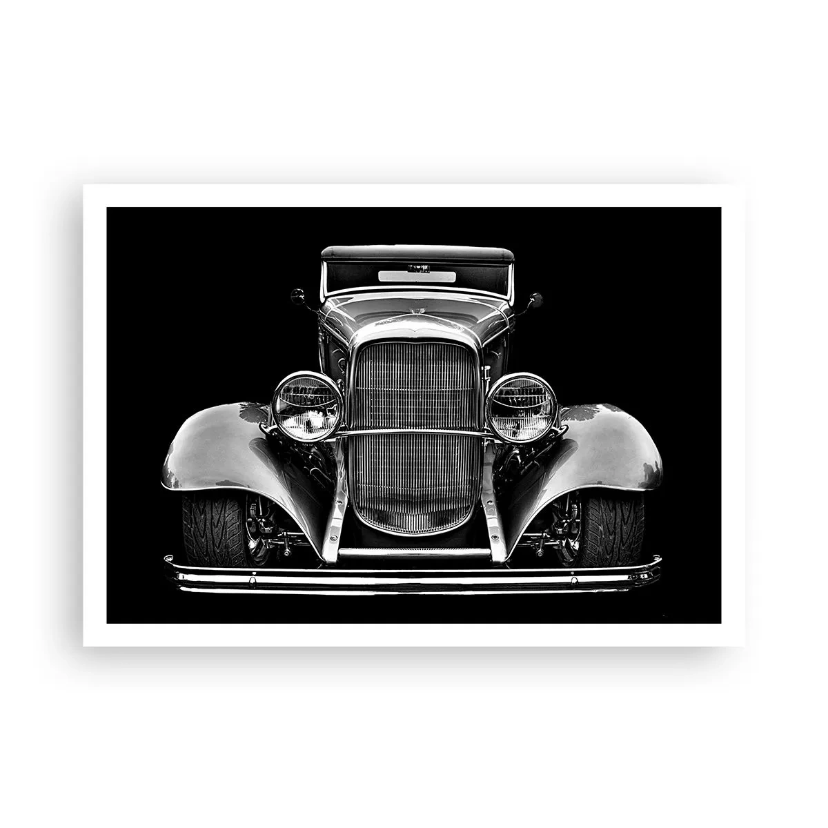Póster - Un coche clásico en blanco y negro. - 100x70cm - Un verdadero caballero - Decoración de pared moderna para salón y dormitorio ARTTOR