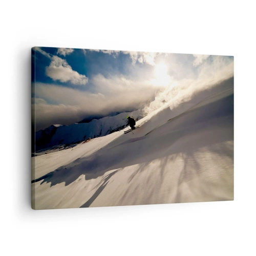 Cuadro sobre lienzo - Impresión de Imagen - Un esquiador en una pendiente rodeada de montañas y nieve. - 70x50cm - Reto de montaña asumido - Decoración de pared moderna para salón y dormitorio ARTTOR