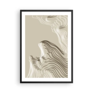 Póster en marco negro - Ondas en capas en tonos beige y marrón. - 50x70cm - Topografía del arte - Decoración de pared moderna para salón y dormitorio ARTTOR