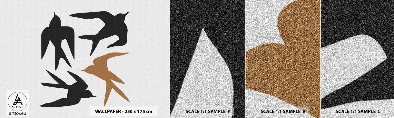 Muestra de fotomural Premium Sand - Juegos de golondrinas - bohemia, Aves, Minimalismo - 100x30 cm