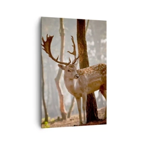 Cuadro sobre lienzo - Impresión de Imagen - Ciervos en el bosque en la niebla de la mañana. - 80x120cm - La luz de la juventud - Decoración de pared moderna para salón y dormitorio ARTTOR