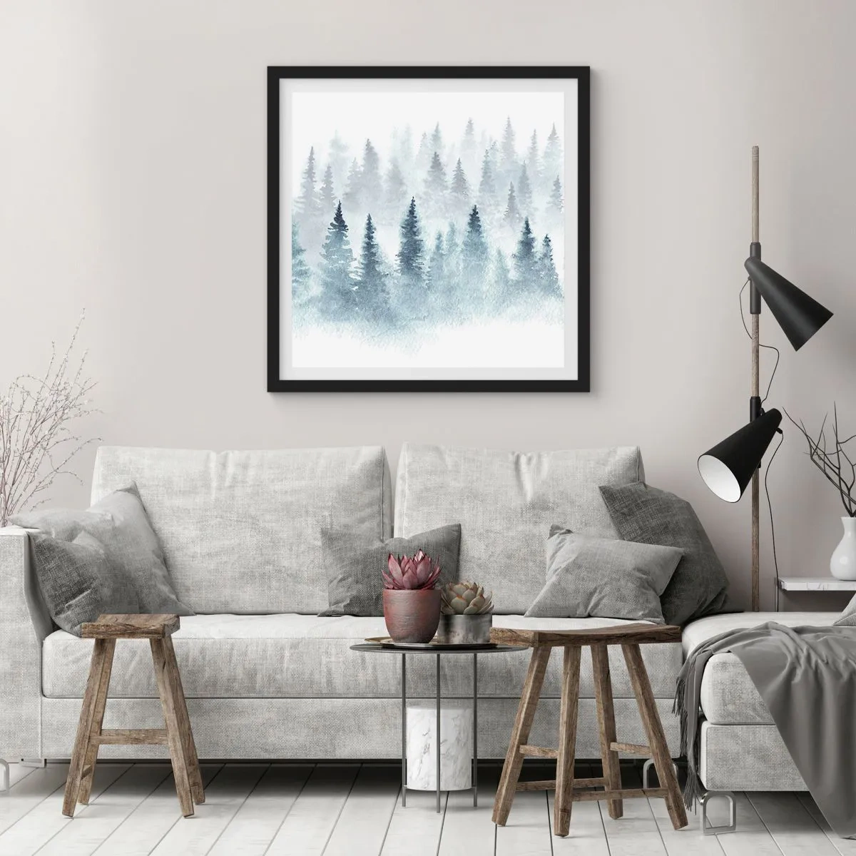 Póster en marco negro - Envuelto en la niebla - 60x60 cm