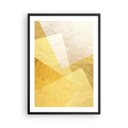 Póster en marco negro - Abstracción geométrica dorada con efecto metálico. - 50x70cm - Tiempo de geometría - Decoración de pared moderna para salón y dormitorio ARTTOR