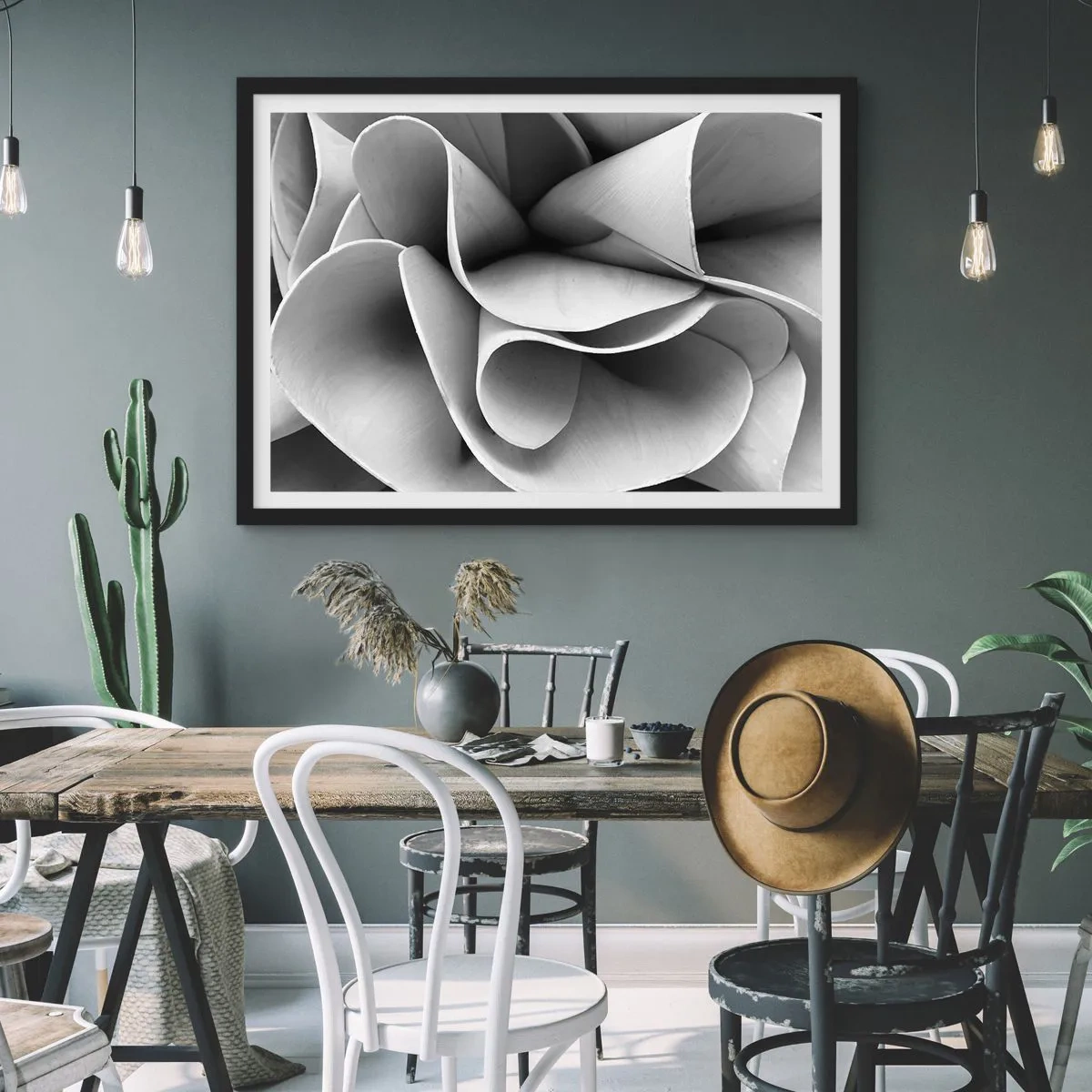 Póster en marco negro - Detalles en blanco y negro de formas abstractas. - 100x70cm - Sucede en el espacio - Decoración de pared moderna para salón y dormitorio ARTTOR