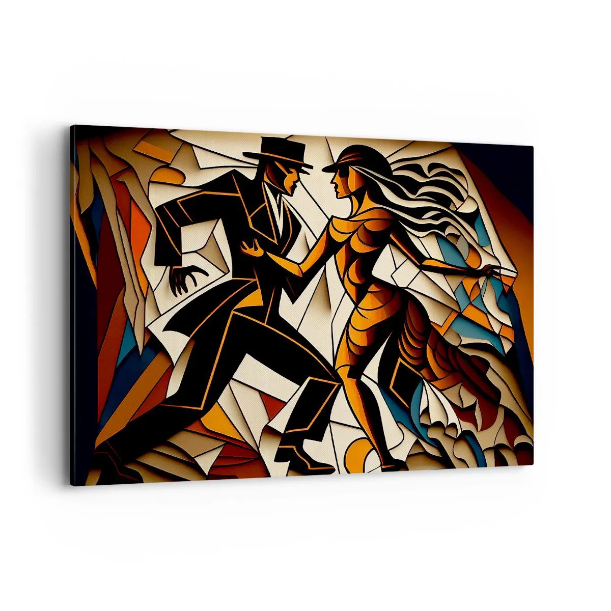 Cuadro sobre lienzo - Impresión de Imagen - Una pareja dinámica bailando en forma abstracta. - 100x70cm - Danza de pasión - Decoración de pared moderna para salón y dormitorio ARTTOR