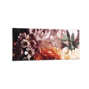 Cuadro sobre vidrio - Impresiones sobre Vidrio - Un primer plano de una colorida composición floral. - 120x50cm - Belleza envolvente - Decoración de pared moderna para salón y dormitorio ARTTOR