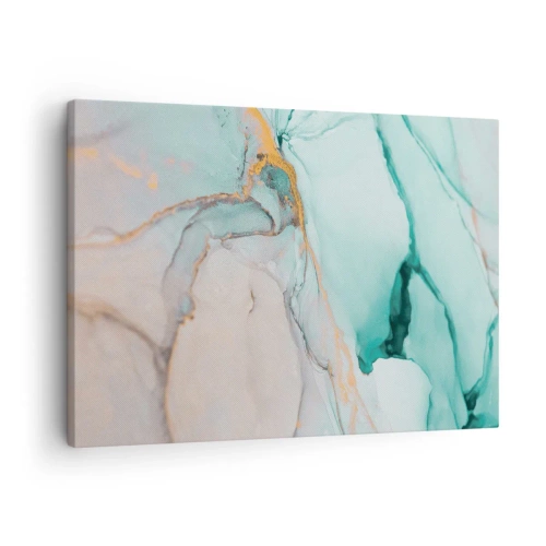 Cuadro sobre lienzo - Impresión de Imagen - Una composición abstracta en tonos turquesa y dorado. - 70x50cm - Danza de formas y colores - Decoración de pared moderna para salón y dormitorio ARTTOR