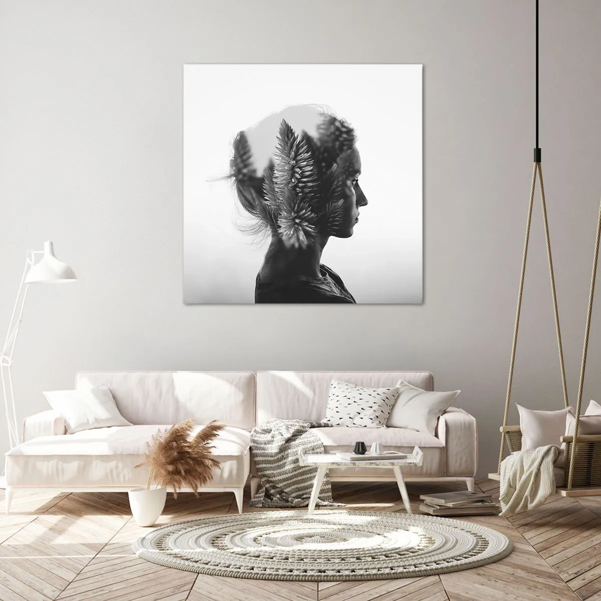 Cuadro sobre lienzo - Impresión de Imagen - La dama del bosque de pinos - 40x40 cm