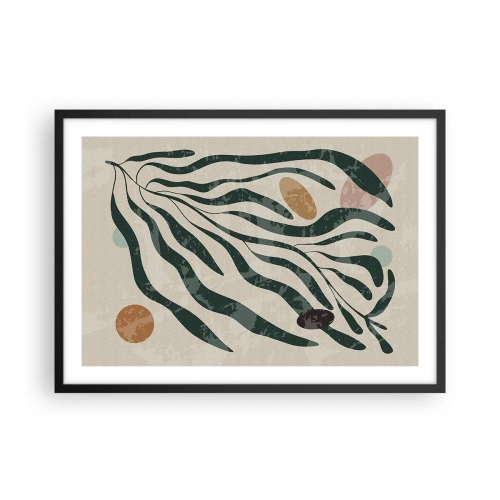 Póster en marco negro - Líneas y formas orgánicas en verde y beige. - 70x50cm - Entre verdes - Decoración de pared moderna para salón y dormitorio ARTTOR