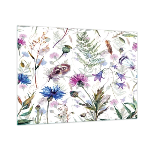 Cuadro sobre vidrio - Impresiones sobre Vidrio - Dibujos de flores silvestres y hojas sobre un fondo claro. - 100x70cm - Herbario polaco - Decoración de pared moderna para salón y dormitorio ARTTOR