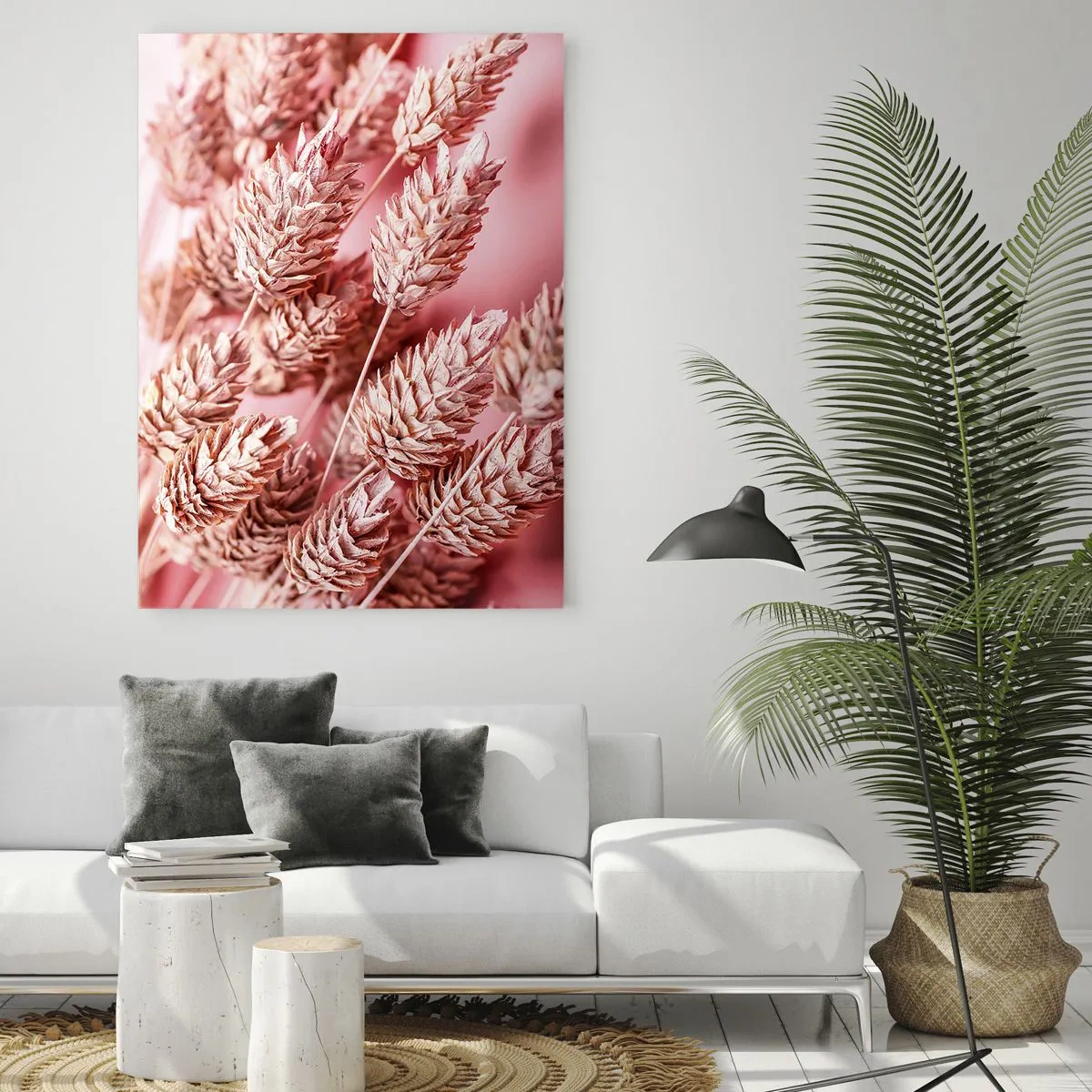 Cuadro sobre vidrio - Impresiones sobre Vidrio - Primer plano de las orejas teñidas de rosa. - 70x100cm - Estructura floral en rosa - Decoración de pared moderna para salón y dormitorio ARTTOR