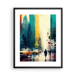 Póster en marco negro - Nueva York - hasta la lluvia es colorida - 40x50 cm