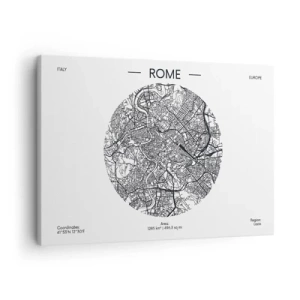 Cuadro sobre lienzo - Impresión de Imagen - Un mapa de Roma en estilo minimalista, en blanco y negro. - 70x50cm - Anatomía de Roma - Decoración de pared moderna para salón y dormitorio ARTTOR