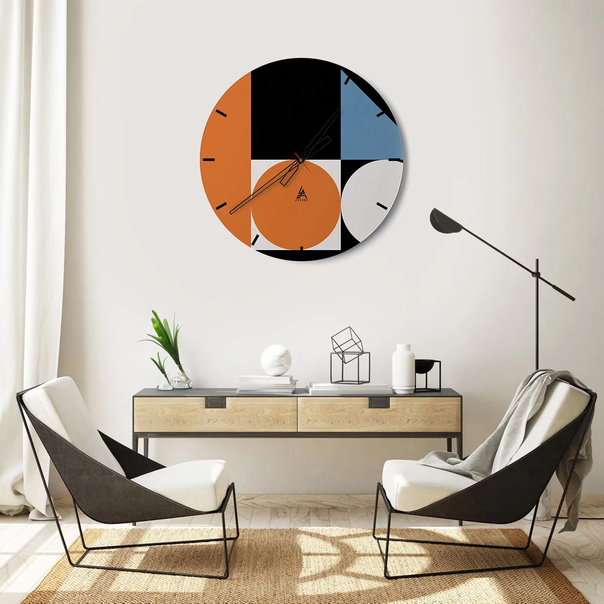 Reloj de pared - Reloj de vidrio - Diseño con figuras - 40x40 cm