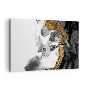 Cuadro sobre lienzo - Impresión de Imagen - Una composición abstracta con acentos dorados y negros. - 100x70cm - Composición orgánica - Decoración de pared moderna para salón y dormitorio ARTTOR