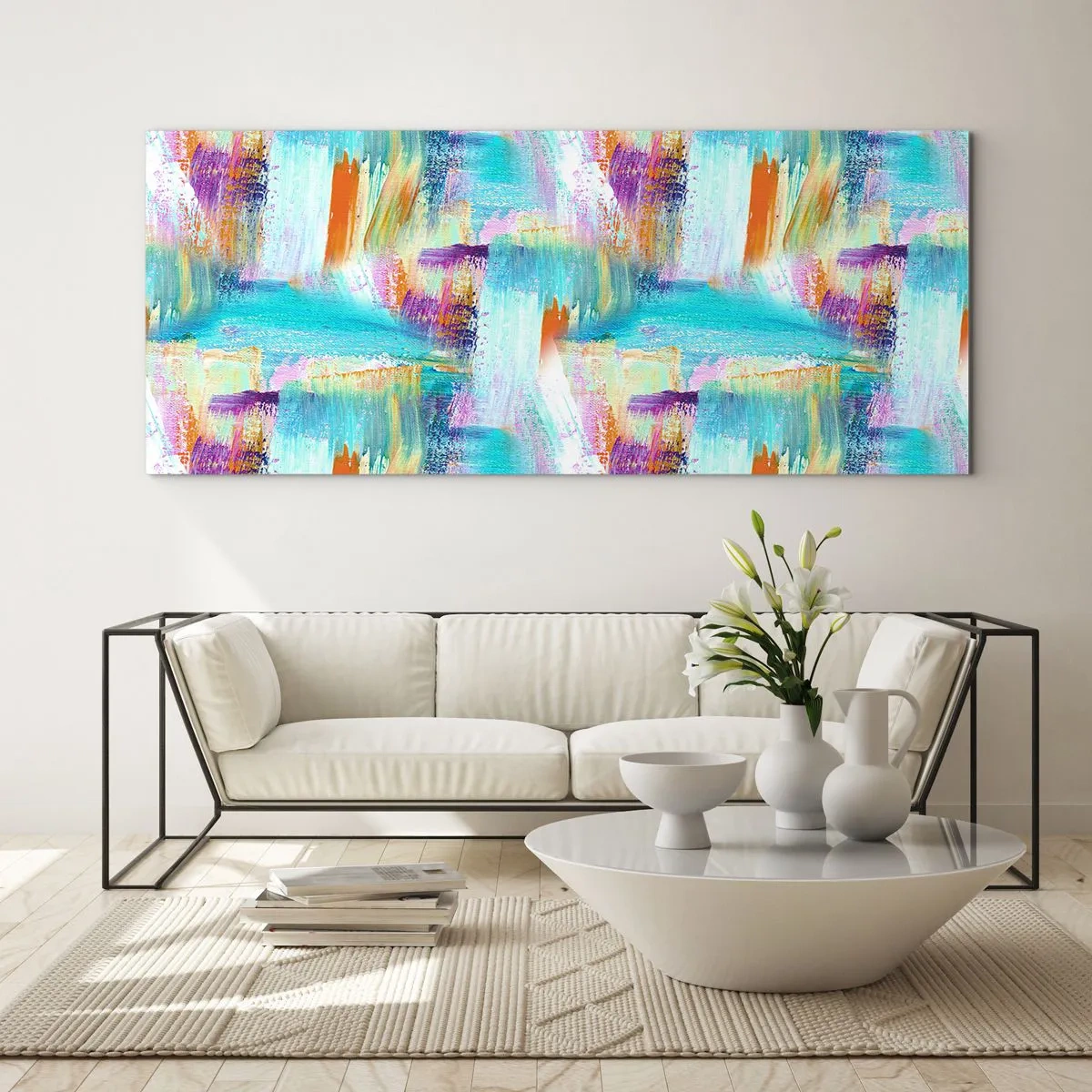 Cuadro sobre vidrio - Impresiones sobre Vidrio - Un alegre traductor de garabatos - 90x30 cm