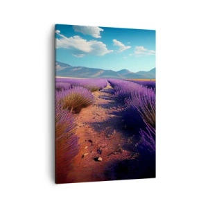 Cuadro sobre lienzo - Impresión de Imagen - Un campo de lavanda con vistas a las montañas y al cielo azul. - 50x70cm - Campos fragantes - Decoración de pared moderna para salón y dormitorio ARTTOR