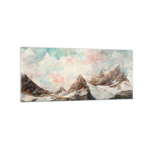 Cuadro sobre vidrio - Impresiones sobre Vidrio - Montañas pintorescas con cielos pastel - 120x50cm - Filos rocosos - Decoración de pared moderna para salón y dormitorio ARTTOR