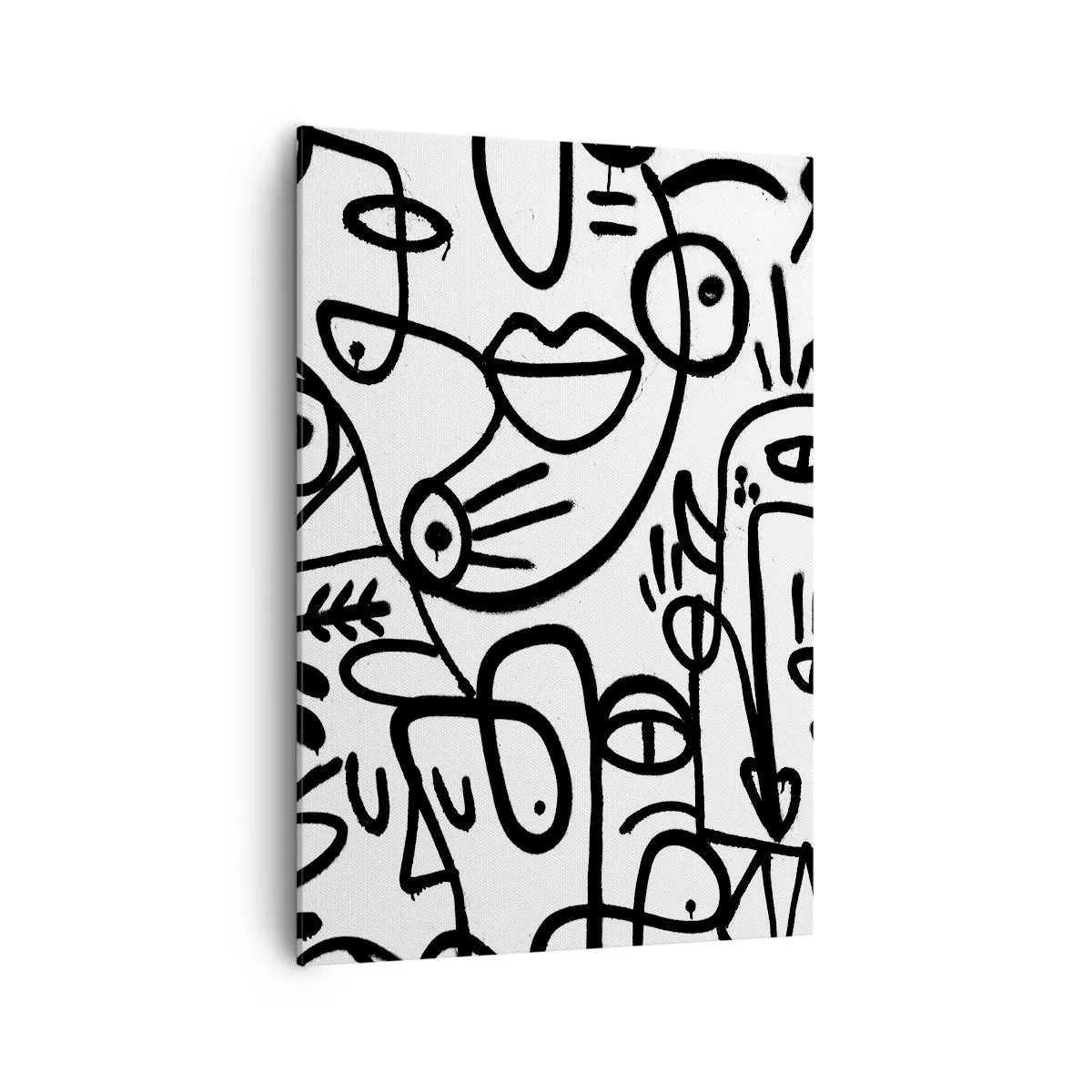 Cuadro sobre lienzo - Impresión de Imagen - Dibujos abstractos en blanco y negro con motivos faciales. - 70x100cm - Rostros y espejismos - Decoración de pared moderna para salón y dormitorio ARTTOR