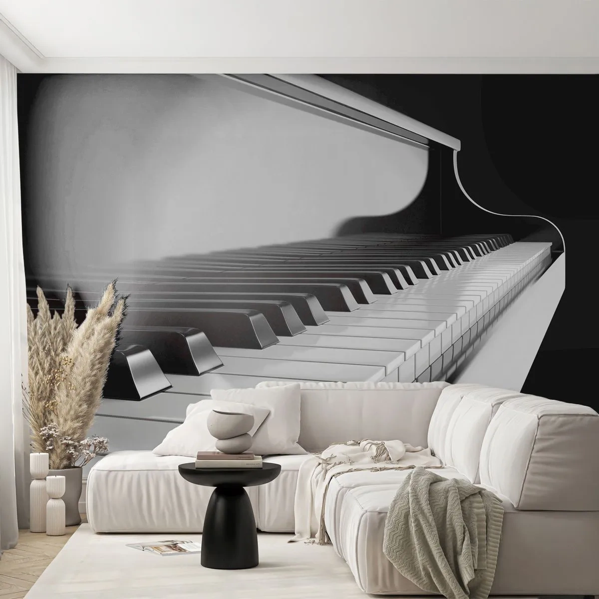 Fotomural Premium Sand - Un elegante primer plano de un teclado de piano. - 100x70cm - Armonía musical - Decoración de pared moderna para salón y dormitorio ARTTOR