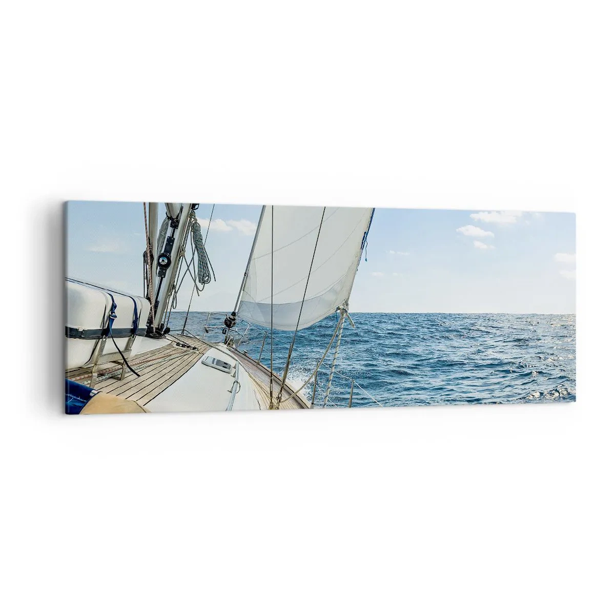 Cuadro sobre lienzo - Impresión de Imagen - Un velero en un mar tranquilo bajo un cielo azul. - 140x50cm - Ahoy, a la aventura - Decoración de pared moderna para salón y dormitorio ARTTOR