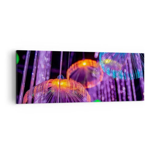 Cuadro sobre lienzo - Impresión de Imagen - Medusas luminosas y coloridas en un entorno oscuro. - 140x50cm - Fuente luminosa - Decoración de pared moderna para salón y dormitorio ARTTOR