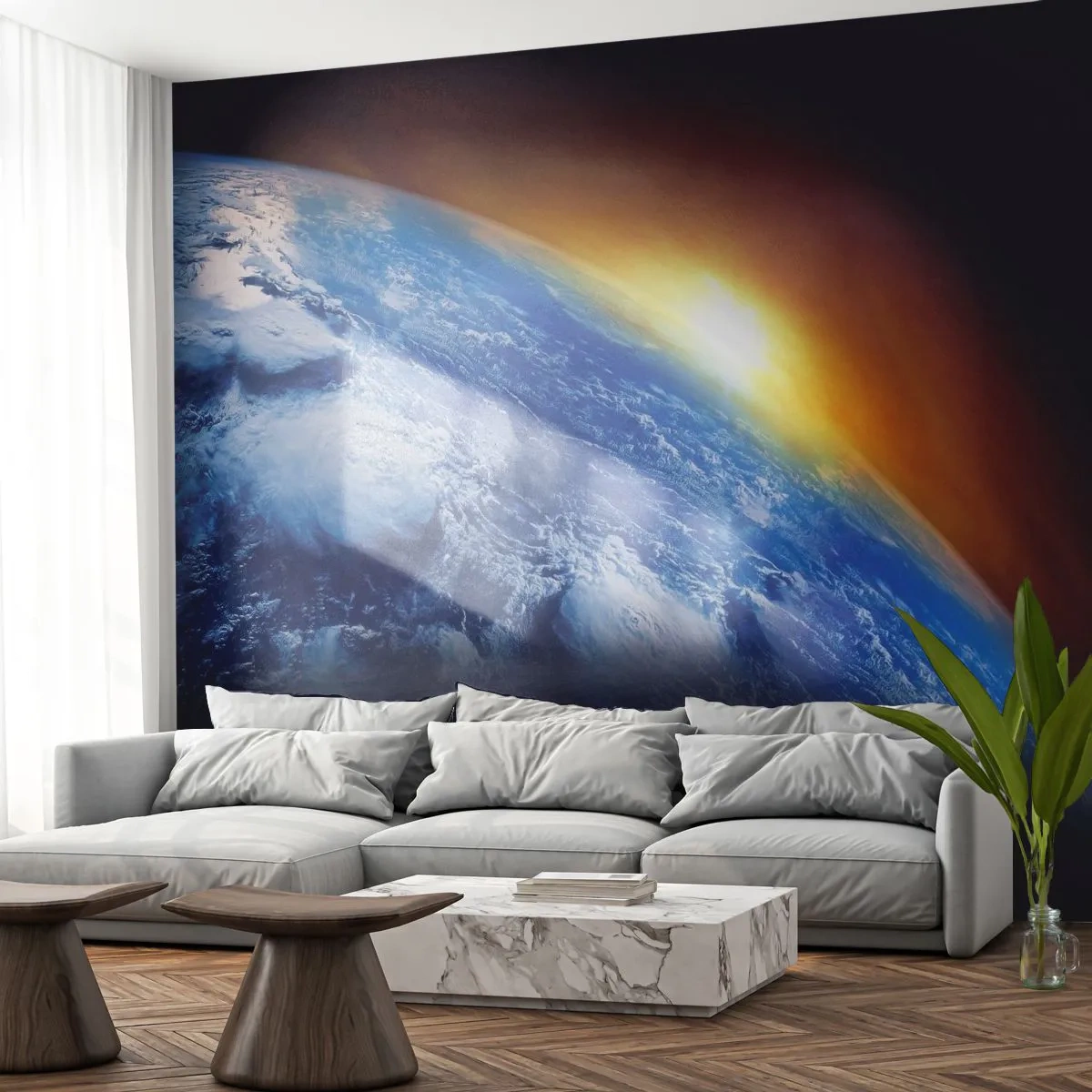 Fotomural Standard Eco - Amanecer en un planeta azul - Abstracción, 3D, Cosmos - 150x105 cm