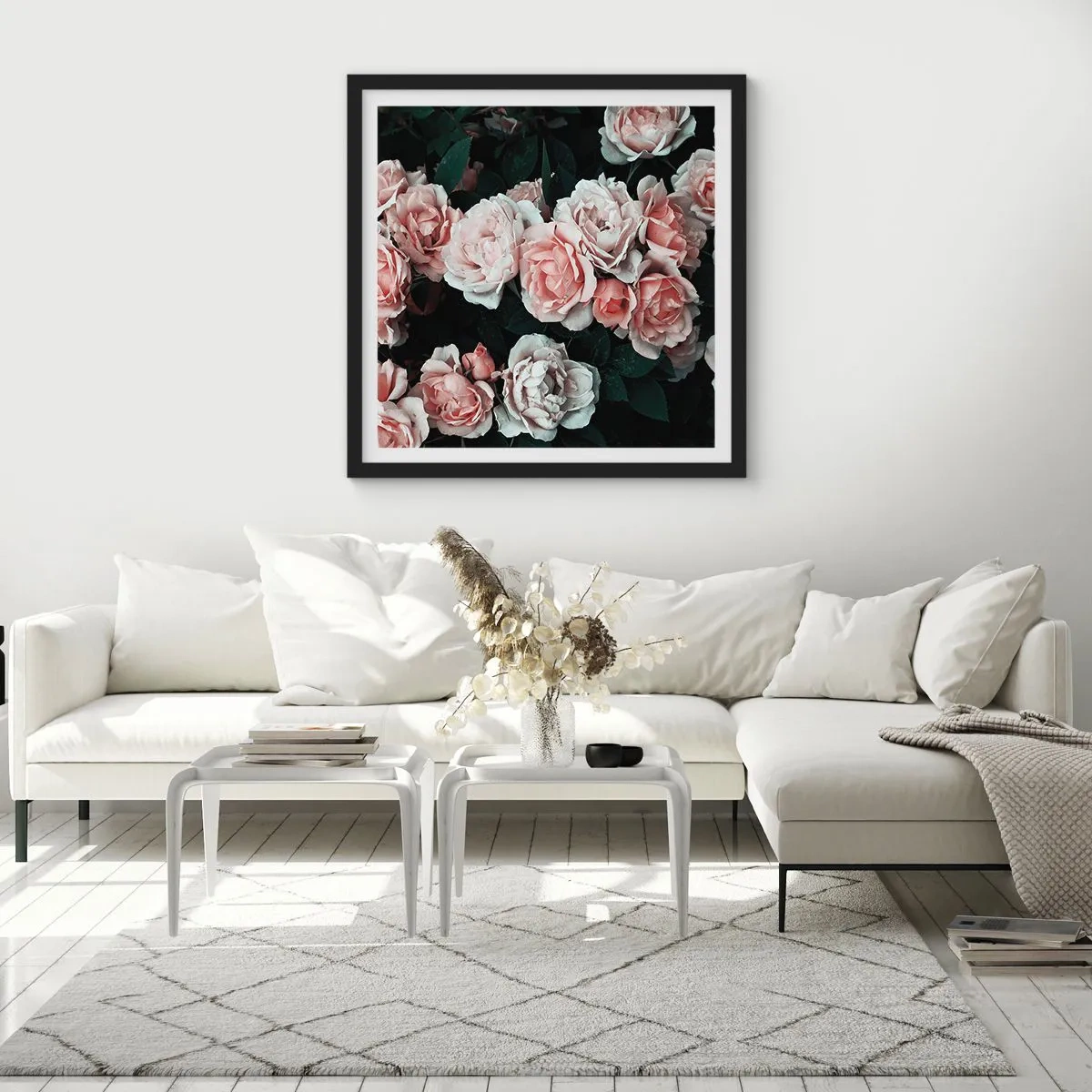 Póster en marco negro - Conjunto de rosas - 30x30 cm