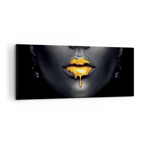 Cuadro sobre lienzo - Impresión de Imagen - Labios de oro - 100x40 cm