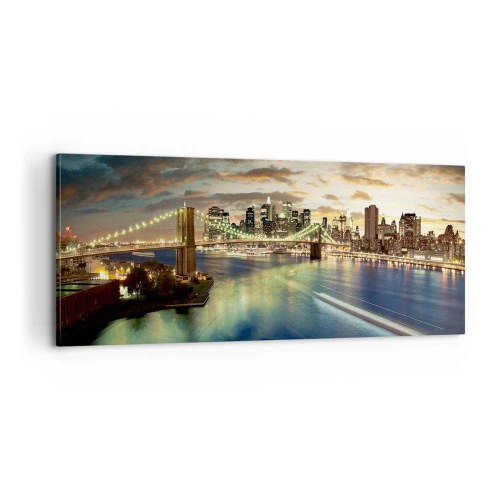 Cuadro sobre lienzo - Impresión de Imagen - Un atardecer iluminado sobre Manhattan - 100x40 cm
