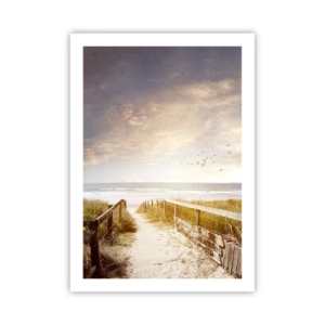 Póster - Camino a la playa al atardecer con pájaros volando - 50x70cm - Un espacio de paz - Decoración de pared moderna para salón y dormitorio ARTTOR