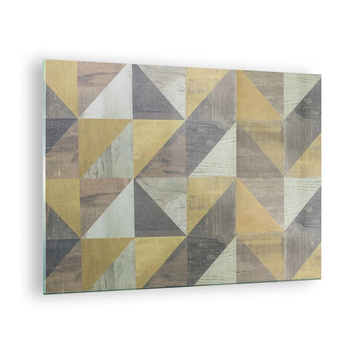 Cuadro sobre vidrio - Impresiones sobre Vidrio - Patrón geométrico de triángulos en colores tenues. - 70x50cm - El arte de los triángulos - Decoración de pared moderna para salón y dormitorio ARTTOR