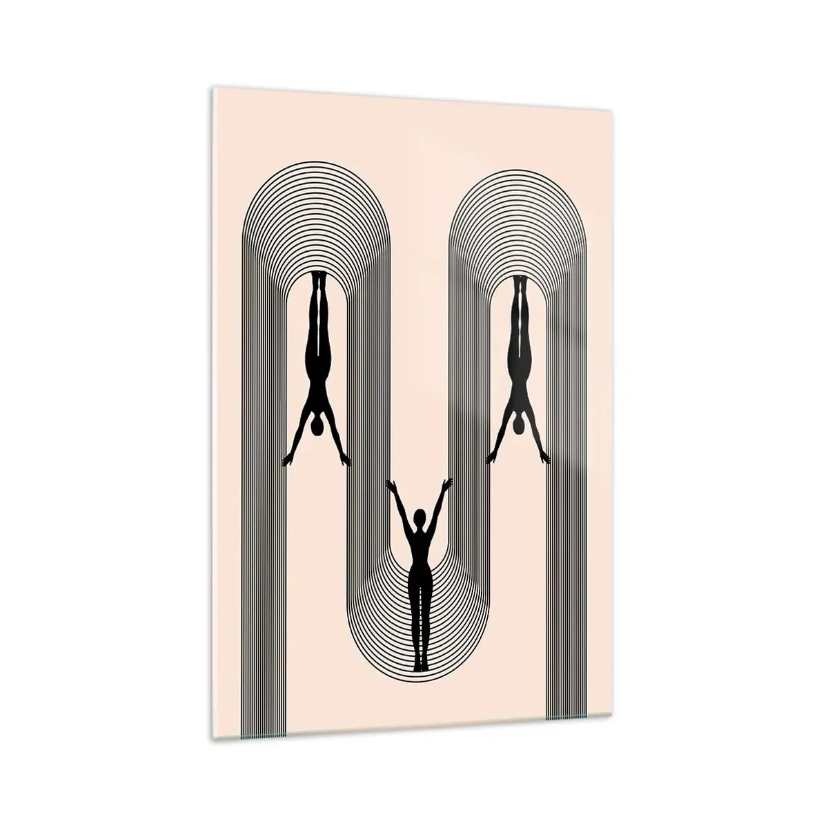 Cuadro sobre vidrio - Impresiones sobre Vidrio - Siluetas geométricas sobre un fondo beige - 70x100cm - Al revés, o no - Decoración de pared moderna para salón y dormitorio ARTTOR